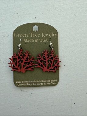Red Coral Wood Drop Earrings